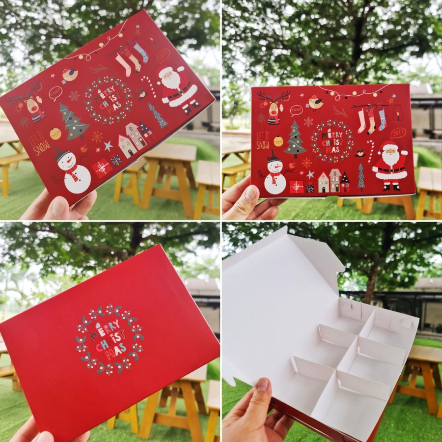 

12 pcs box kemasan eggtart sekat isi 6 ukuran 7x7cm warna merah natal