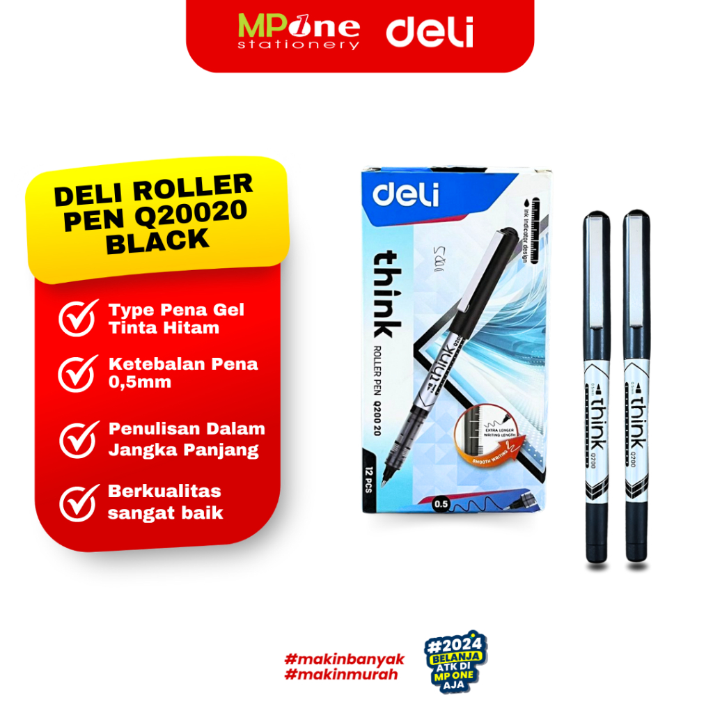 

(1 PCS) Deli Pena Roller Pen gel Q20020 Hitam 0,5mm / Roller Pen Gel Hitam Tebal DELI
