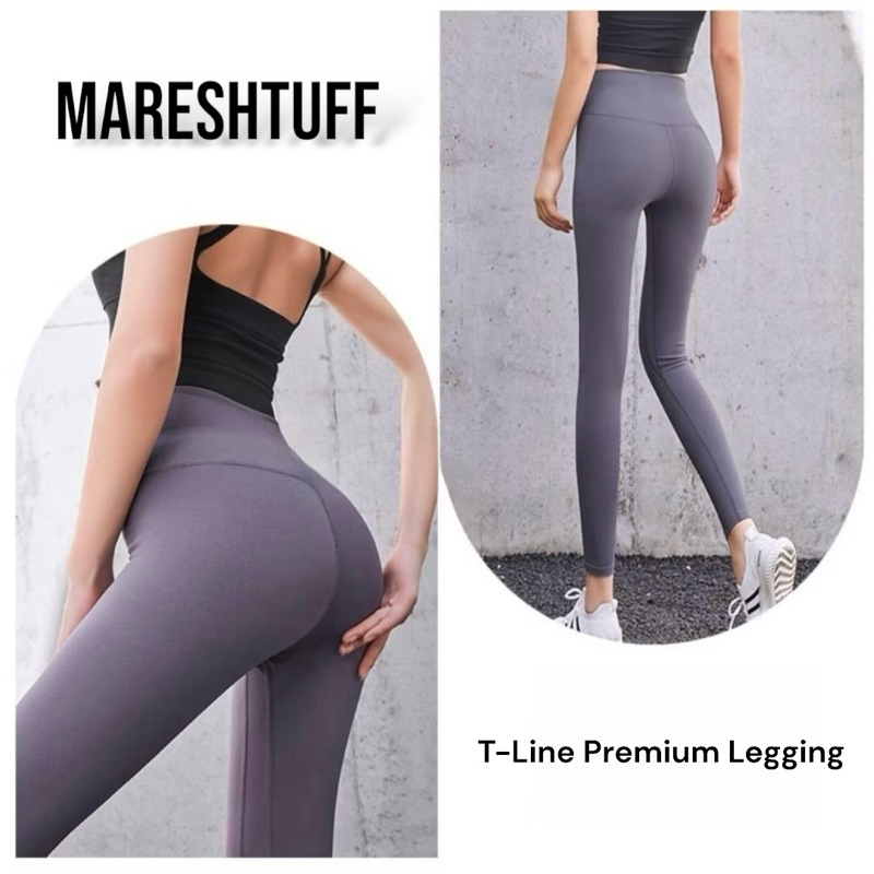 Mareshtuff Legging Celana Olahraga Yoga Wanita Premium Tebal Strechy (Ada Garis T-LINE) HIGH WAIST G