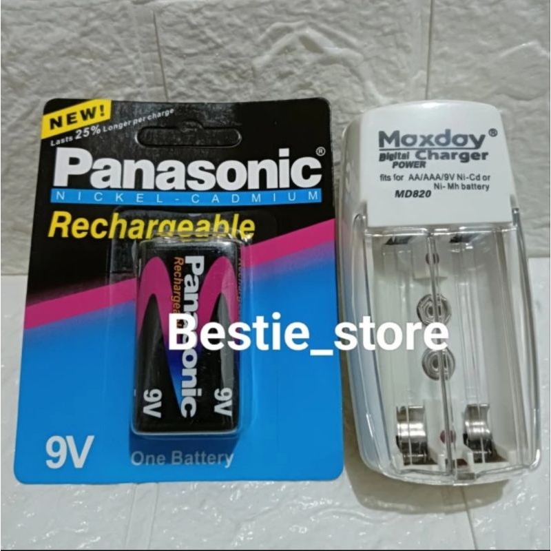 Paket Baterai Panasonic 9V+Charger AA/AAA/9V_Baterai 9V + Charger
