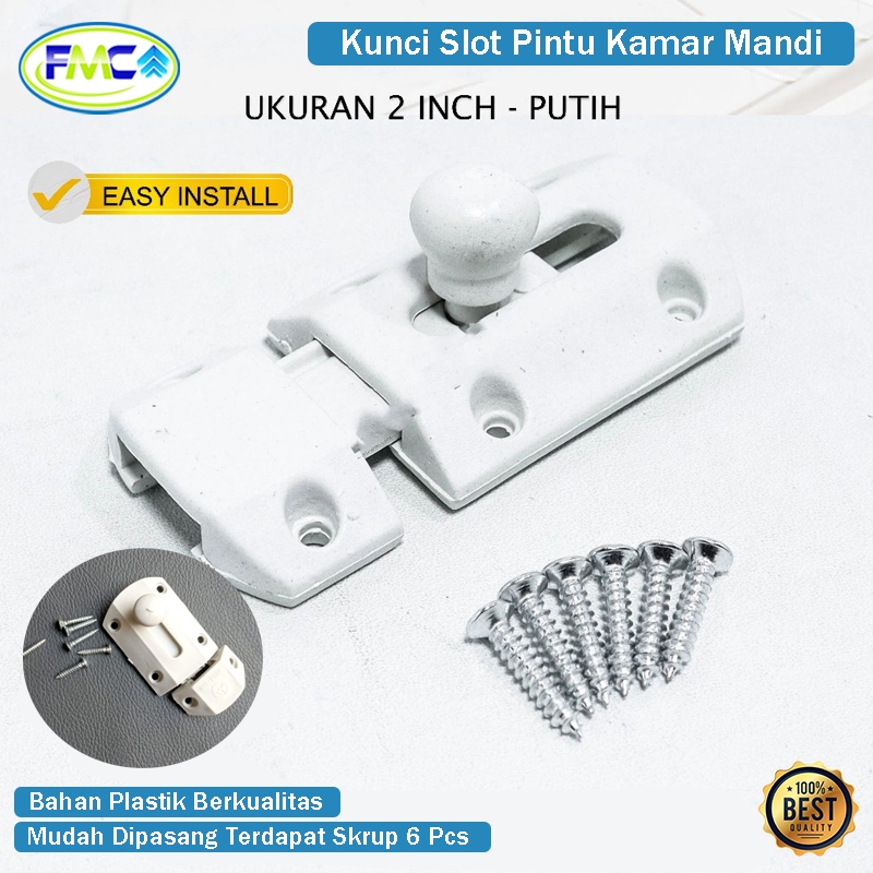 Kunci Selot Pintu Kamar Mandi Slot Kunci 2 Inch Grendel Plastik PVC Selot Pintu Kamar Mandi Wc Toile
