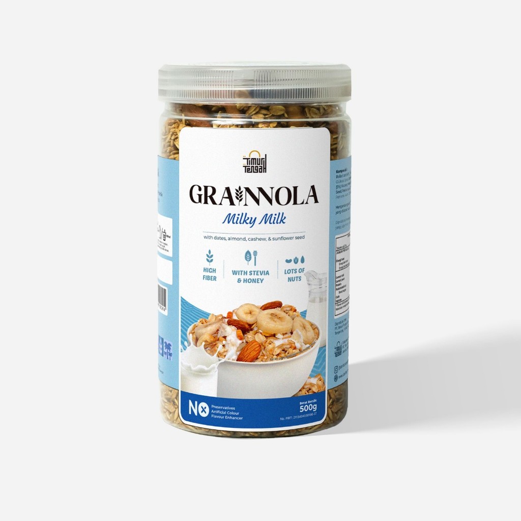 

Timur Tengah Grainnola Milky Milk 500 gr Granola Cemilan Sehat - Oatmeal With Almond & Mete, Sereal Sarapan Sehat Rendah Kalori