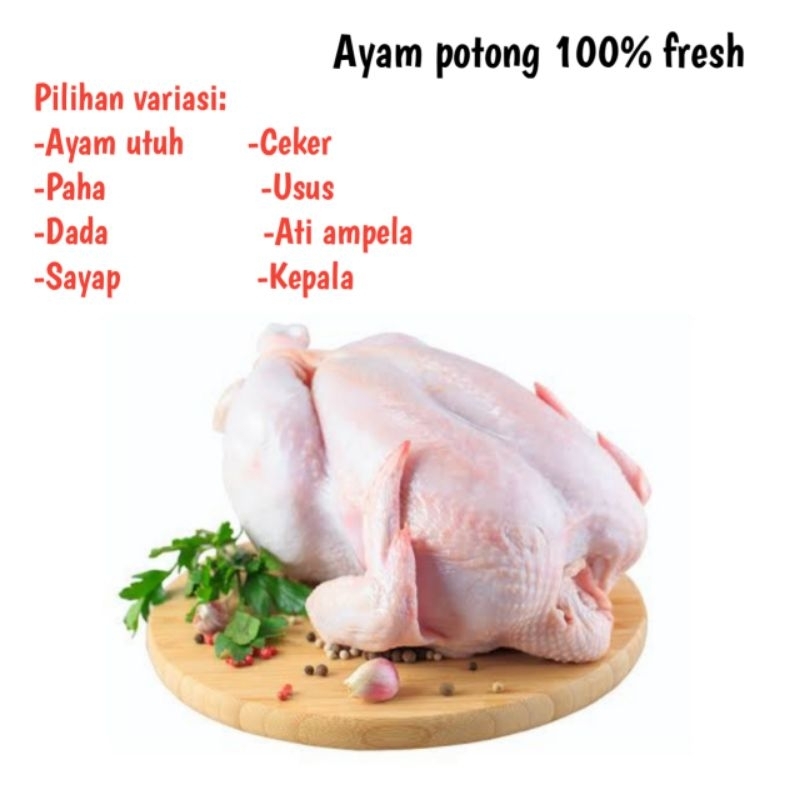 

ANEKA AYAM POTONG SEGAR PILIHAN 1KG/AYAM UTUH KARKAS BERAT 0.9-1KG/AYAM BROILER/PAHA/DADA/SAYAP/USUS