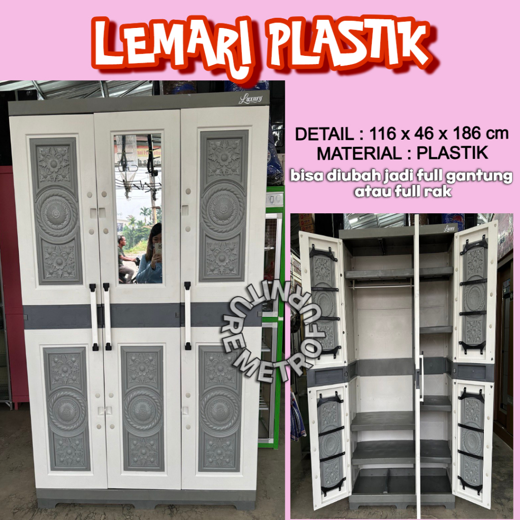 LEMARI PLASTIK 3 PINTU GANTUNGAN GAMIS FREE ONGKIR SERANG KOTA