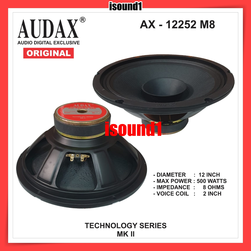 SPEAKER AUDAX AX 12252 M8 FULL RANGE 500 WATT 12252 AX 12252 ORIGINAL AUDAX INDONESIA