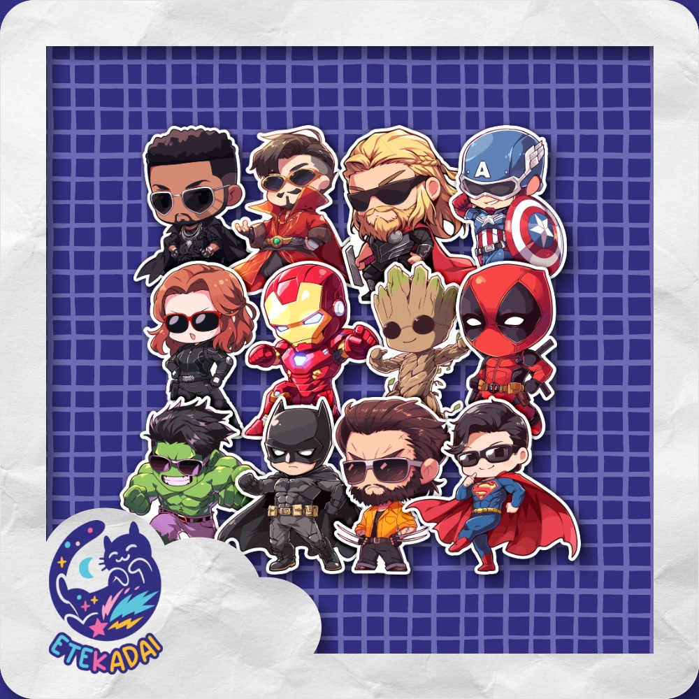 

STIKER PACK BESAR COOL SUPER HERO 12 pcs LAPTOP AKSESORIS HP ANTI AIR