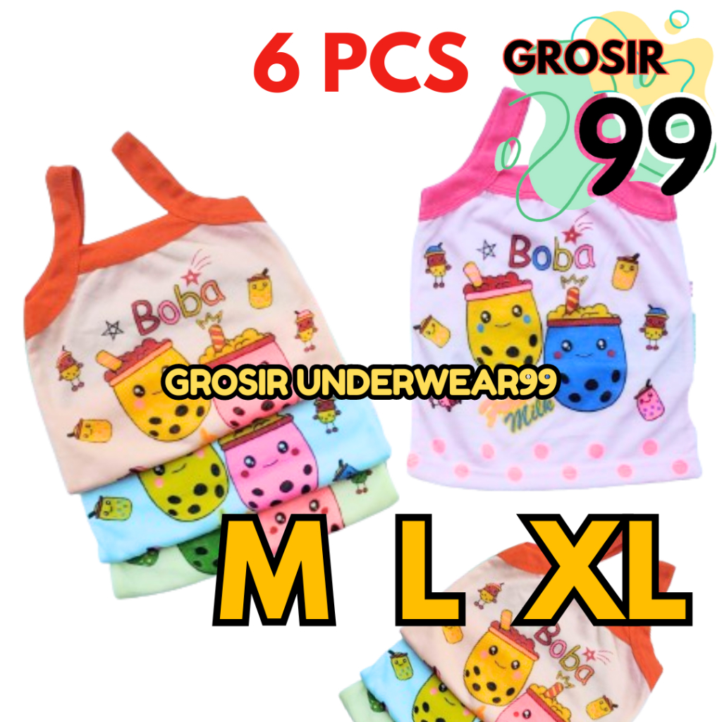 (6 Pcs) Tanktop Kaos Dalam Anak Cewek Anak Remaja Motif Boba GROSIR99
