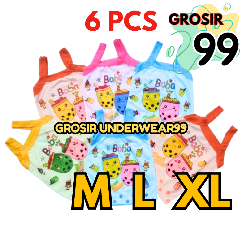 6 Pcs Kaos Dalam Anak Perempuan 1-5 Tahun Motif Boba Warna / Singlet Anak Perempuan Cewek Kaos Dalam