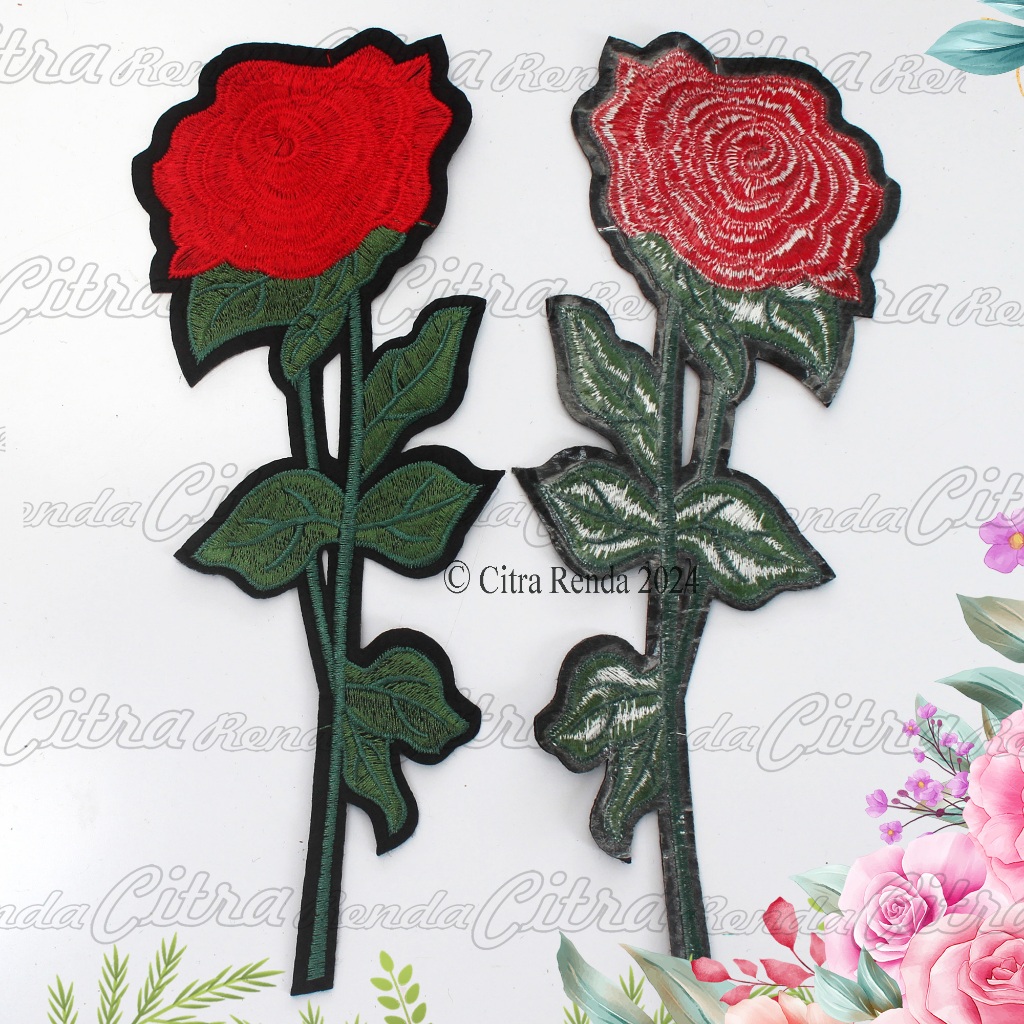 (Per Pcs) AP720 Iron Patch Bunga Mawar Cantik / Patch Bordir Setrika Bunga Mawar / Bordir Tempel Set