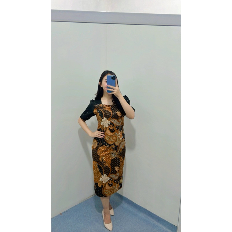 Dres Wanita Pakaian Pesta Cewek Dewasa Korean Style Outfit Natal Dros Batik Ibuibu Selutut Seragam B