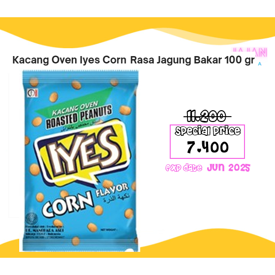 

Kacang Oven Iyes Corn Rasa Jagung Bakar 100 gram