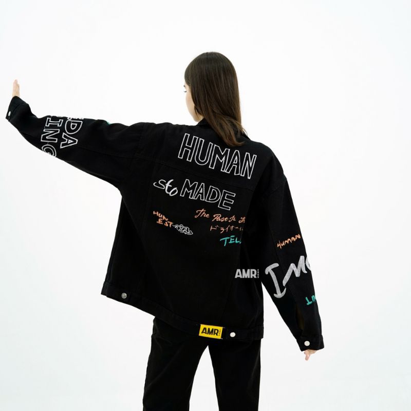 Jaket Human Made Hitam 1338 - Jaket Jeans Oversize - DENIM JACKET produk asli amr