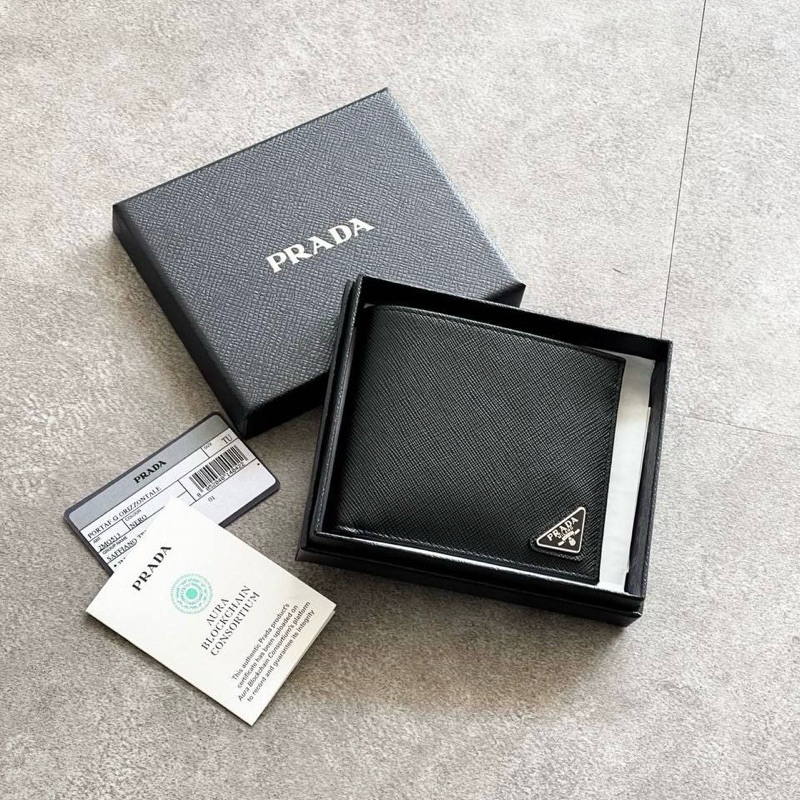Prada Triangle Logo Saffiano Leather Bifold Wallet (8 Cards Slots)