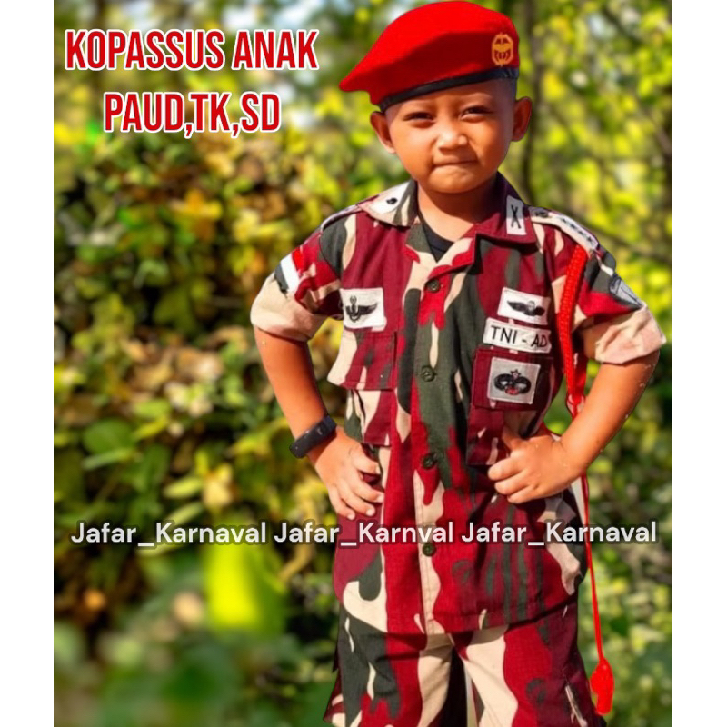 Baju loreng pasukan khusus Kopassus Kostum tentara Kopassus baret merah anak