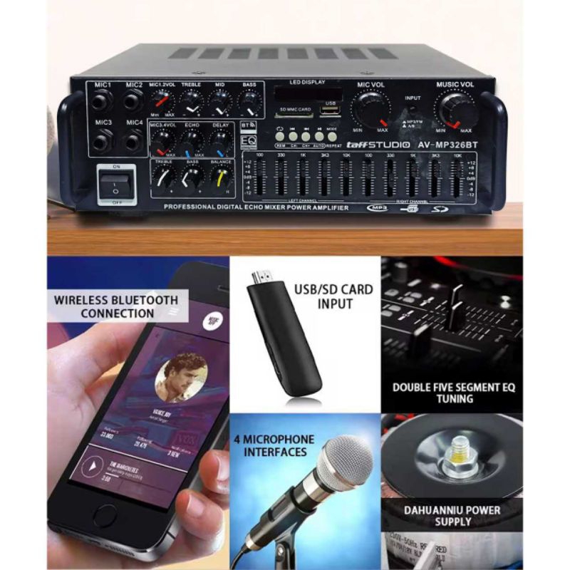 TaffSTUDIO Amplifier Mixer Audio Bluetooth USB Subwoofer Karaoke