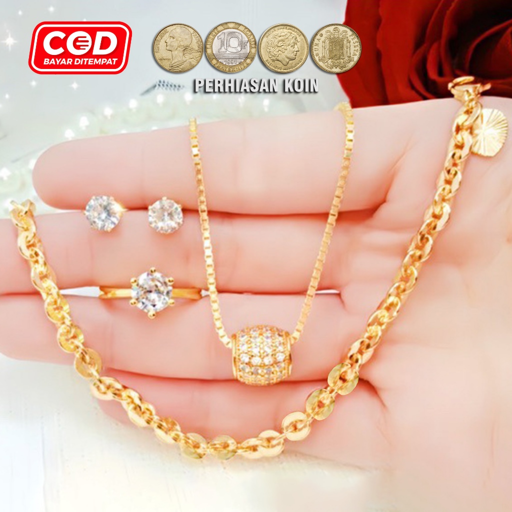 Set Perhiasan Rantai Nuri Mata Satu Bahan Koin Titanium Fashion Model Korea