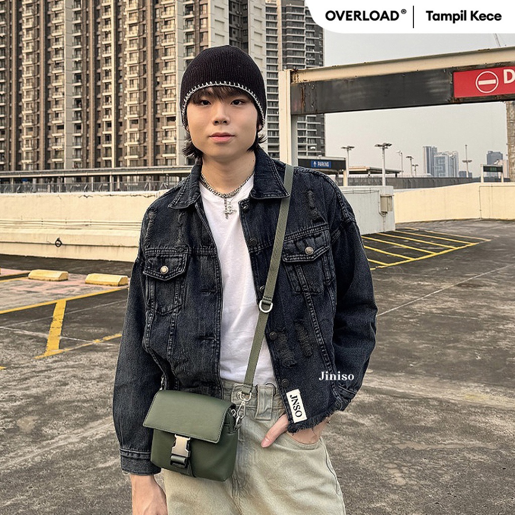 JINISO - Denim Pria Ripped Jaket Jeans Oversize Vintage Black Acid