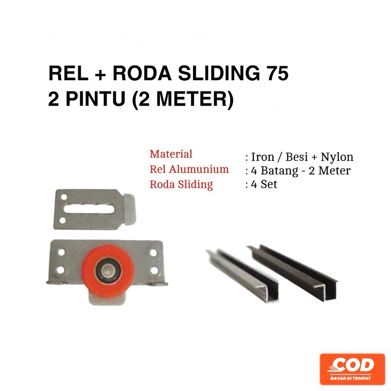 Paket (2 Pintu) 4 Batang Rel Tempel 2 Meter 753 + 4 Set Roda | Rel Pintu Lemari Sliding / Pintu Lema