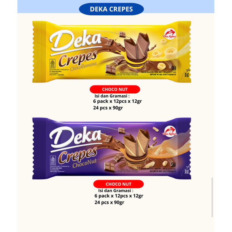 

Deka Crepes Choco Nut & Choco Banana 1Box Isi 12 Pcs