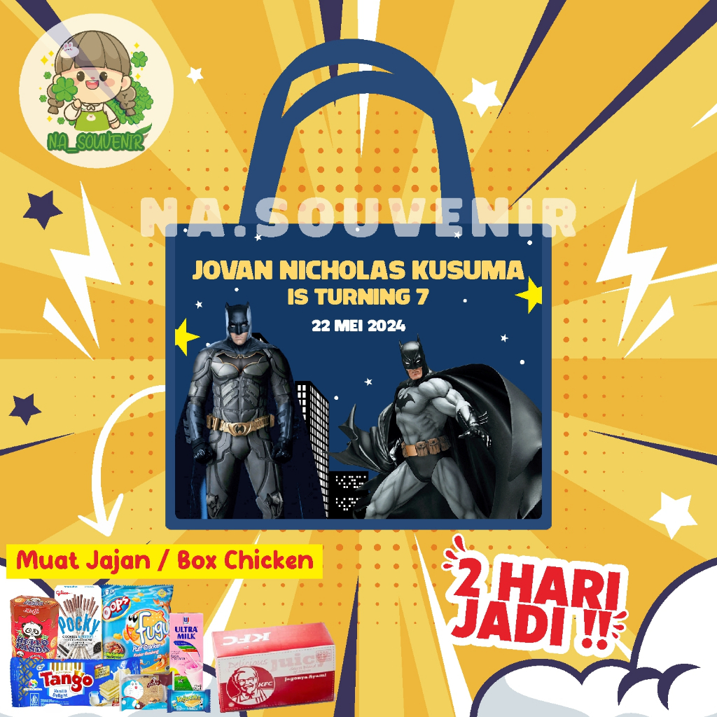 

Tas Ultah Terlaris/Goodie bag ultah/Tas ulang tahun/Tas Ultah tema BATMAN