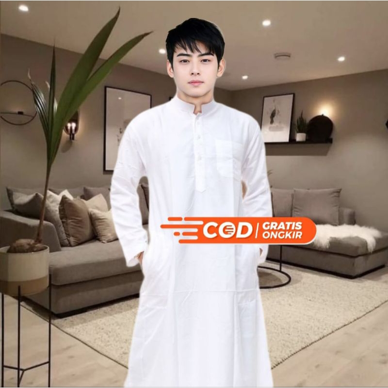 [COD] Jubah Pria Putih Polos Jubah Pria Kancing Gamis Pria Bahan Katun Premium Baju Muslim Pria