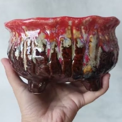 pot keramik glazing jumbo ukuran besar melt merah maroon hijau putih kaki
