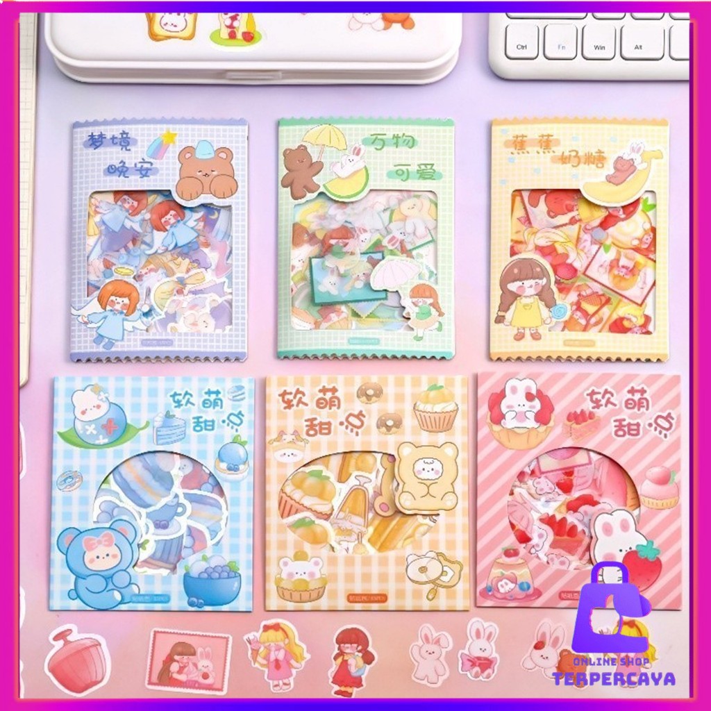 

OST Sticker Set Isi 45Pcs Karakter Lucu Aesthetic Waterproof Stiker Motif Kartun Korea Cute Girl Anti Air Stiker Diary Scrapbook DIY Sticker Journal Book