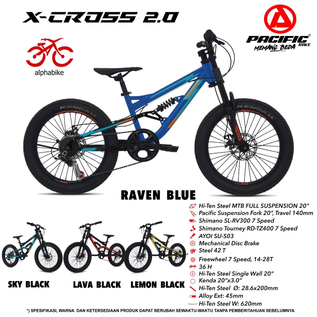 SEPEDA MTB 20 PACIFIC MTB X-CROSS 2.0 (1X7 MD)