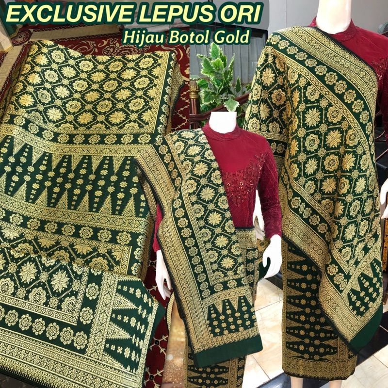 Exclusive Songket Lepus ORI Hijau Botol Gold Gradiasi Berlian /Lepus Gebeng warna ORI /songket tenun