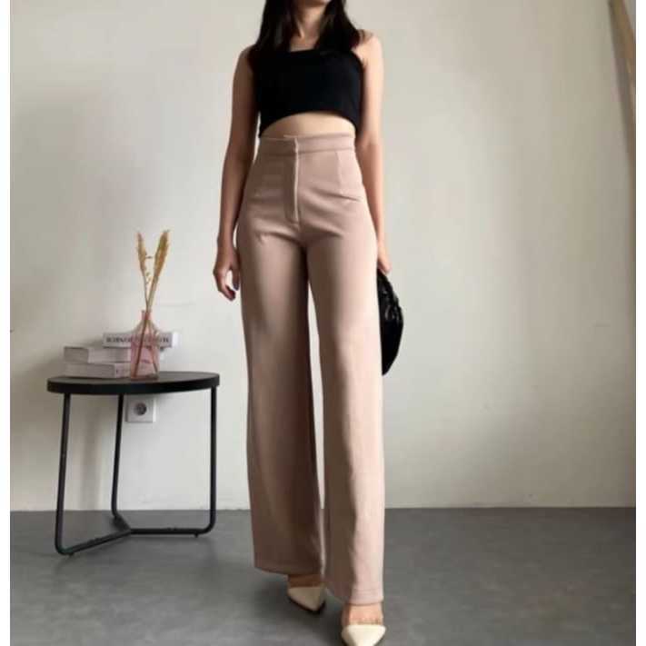 Celana Kulot Loose Pants Scuba Stretch Celana Anti Kusut Celana Kulot Wanita Polyester Highwaist Jum