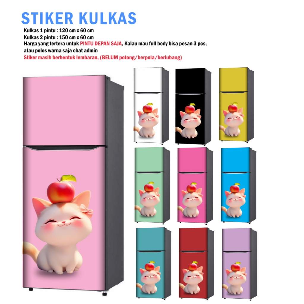 Stiker Kulkas 1 Pintu dan Sticker Kulkas 2 pintu Kucing Apel