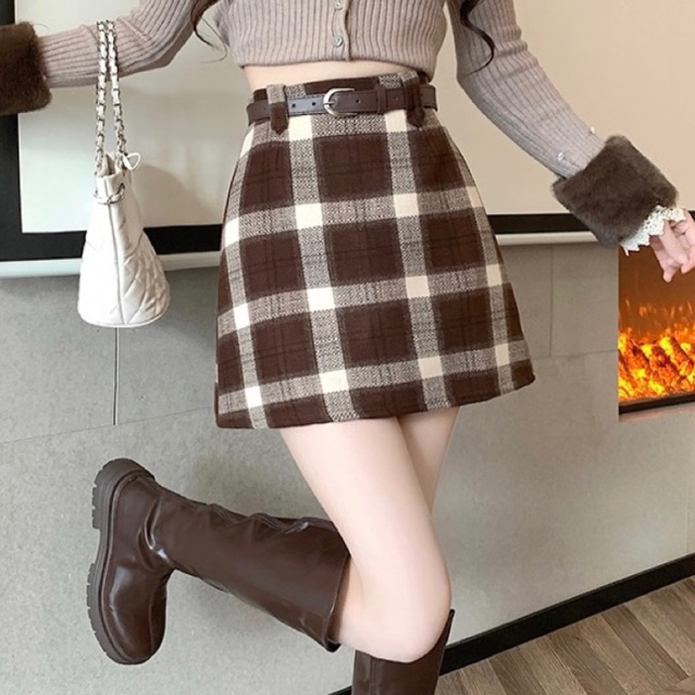 ROK MINI WANITA KOTAK2 MINI SKIRTS PENDEK GAUN (FREE BELT) MX688