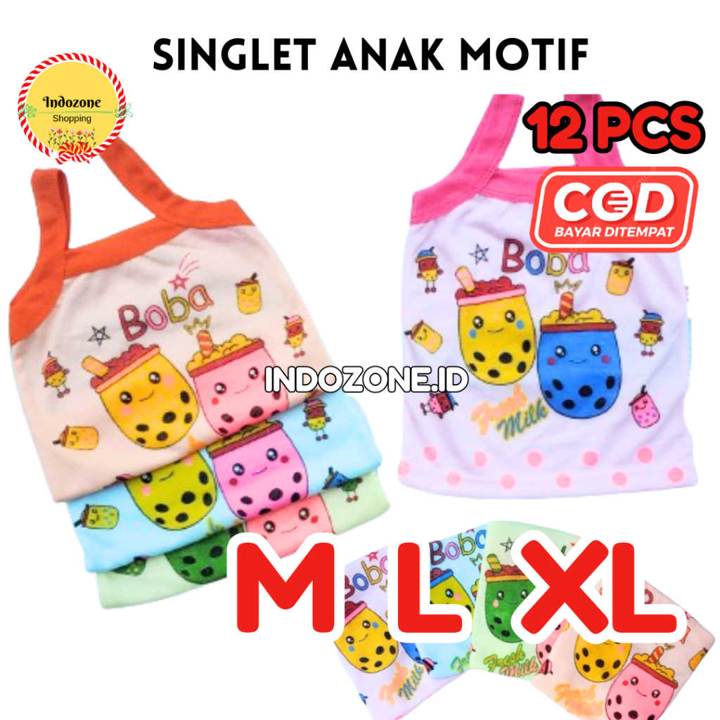 12 Pcs Kaos Dalam Anak Perempuan 1-5 Tahun Motif Boba Warna / Singlet Anak Perempuan Cewek Kaos Dala