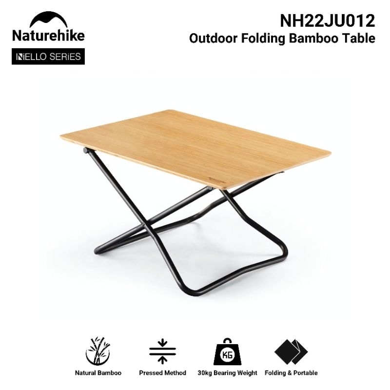 MEJA LIPAT KAYU BAMBU NATUREHIKE NH22JU012 OUTDOOR FOLDING SQUARE BAMBOO TABLE CAMPING GLAMPING CAMP