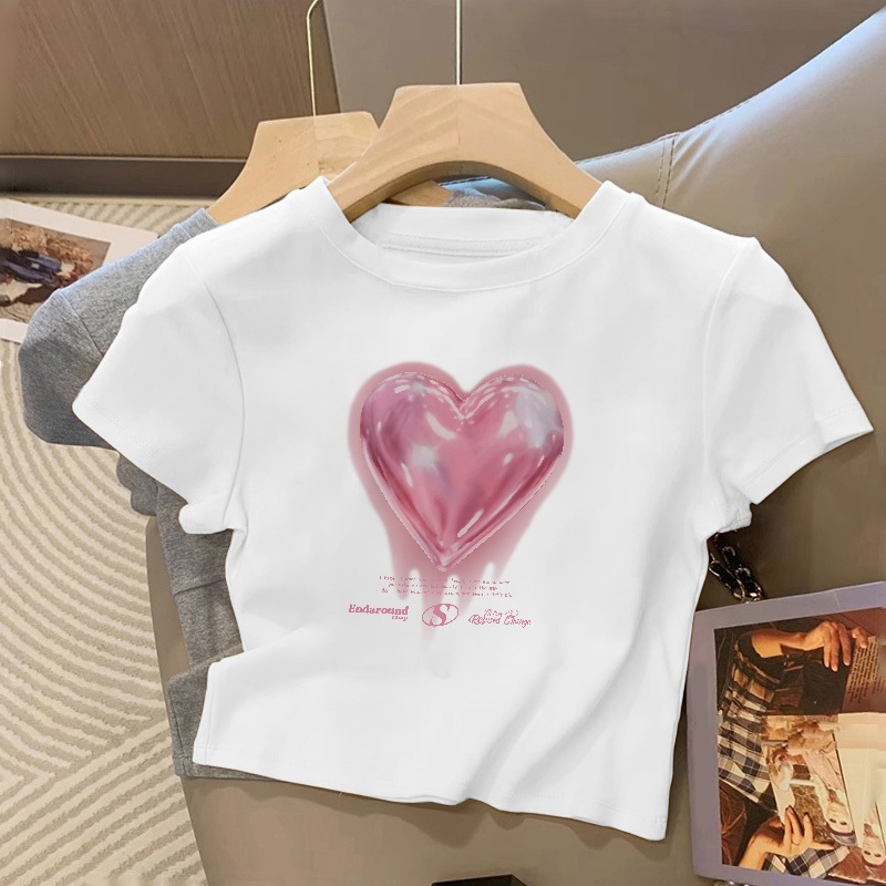 Kaos Pendek Longgar Crop Top Wanita Y2k Retro Style Putih Kaos Wanita Premium Kaos Wanita Lengan Pen