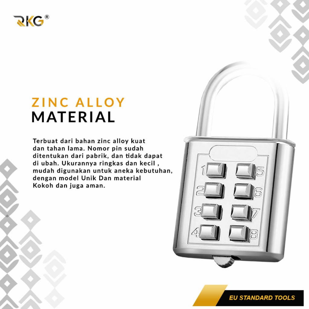 ID RKG GEMBOK NOMOR PASSWORD PADLOCK 8 DIGIT SILVER 35 MM