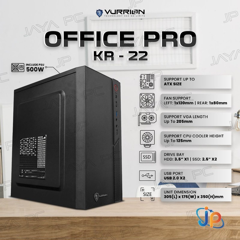 Vurrion Office PRO KR22 Case - Office Casing Free PSU 500W