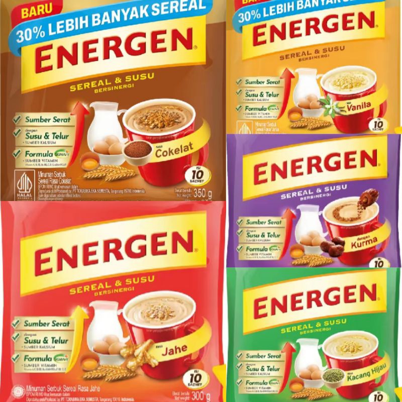 

ENERGEN Minuman Susu Sereal isi 10 Sachet kurma vanilla cokelat kacang hijau jahe
