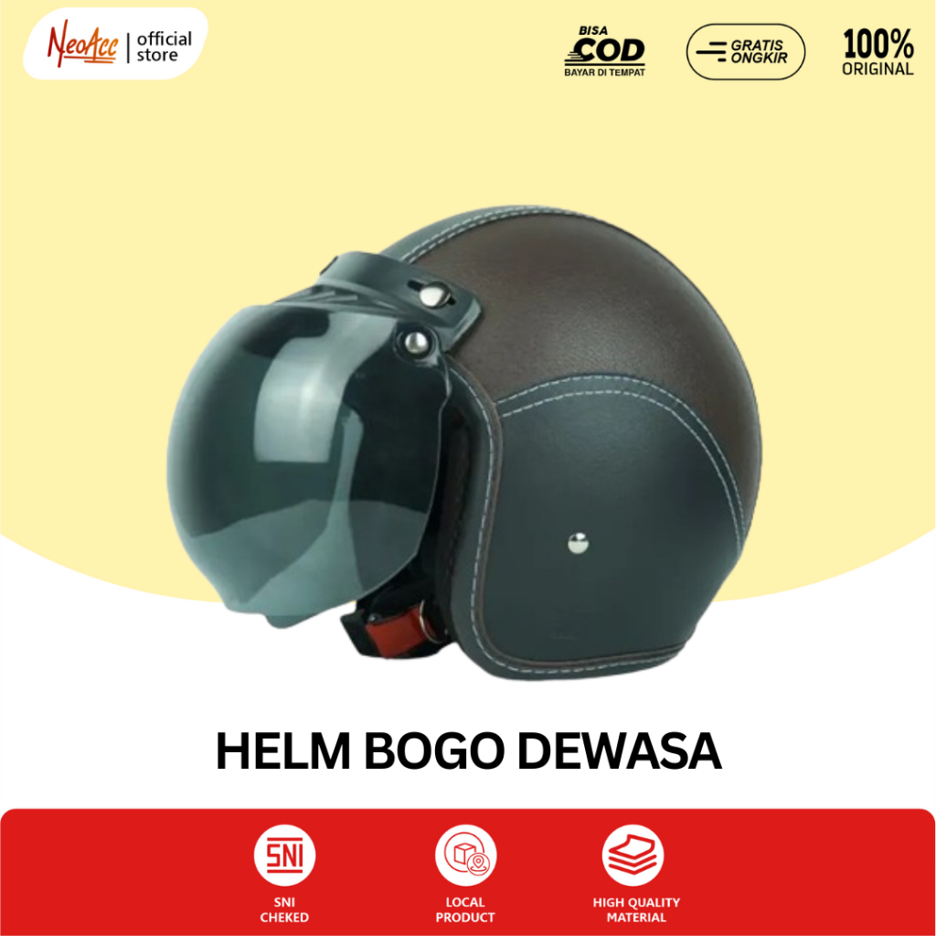 Helm Bogo Dewasa Klasik Kulit Premiun Pria Wanita SNI Remaja