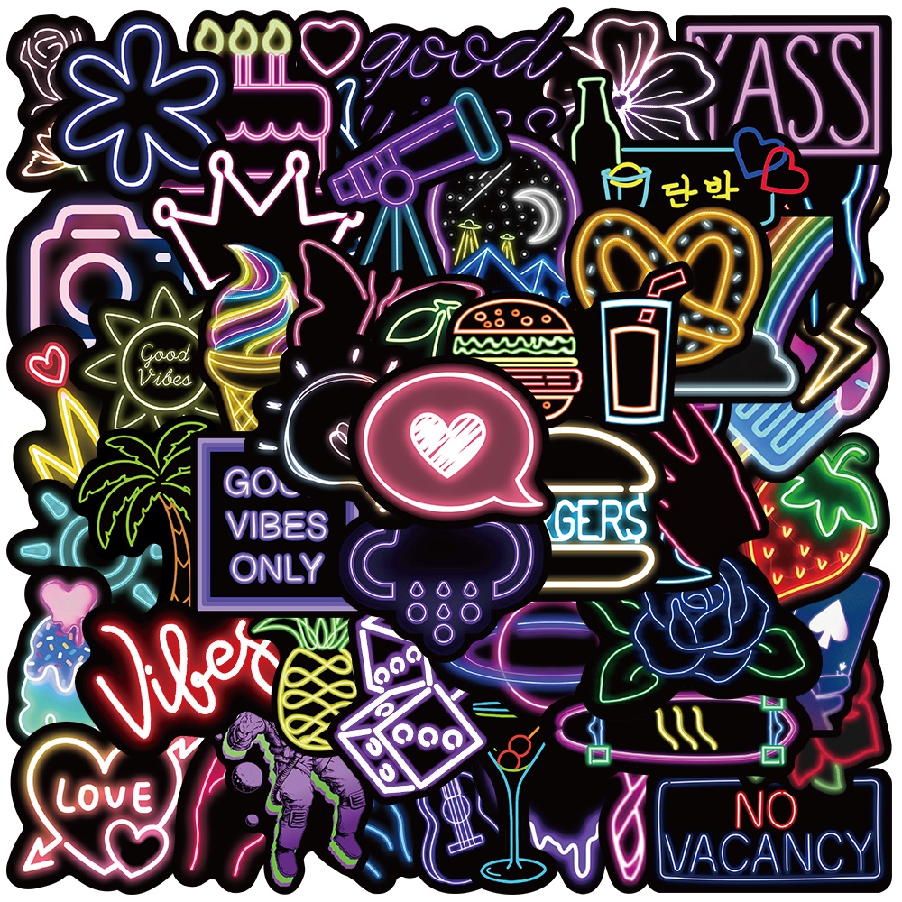 

[50PCS]Stiker Neon Light Keren Stiker Lucu Graffiti Decal Vinyl Anti Air- Sticker Aesthetic Buku Journal Koper Casing HP Laptop Helm Motor