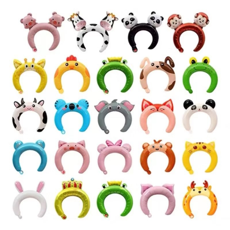(50pcs) PAKET USAHA - GROSIR Balon Bando Foil Kepala Karakter Lucu / Grosir Balon Bando Foil Kepala 