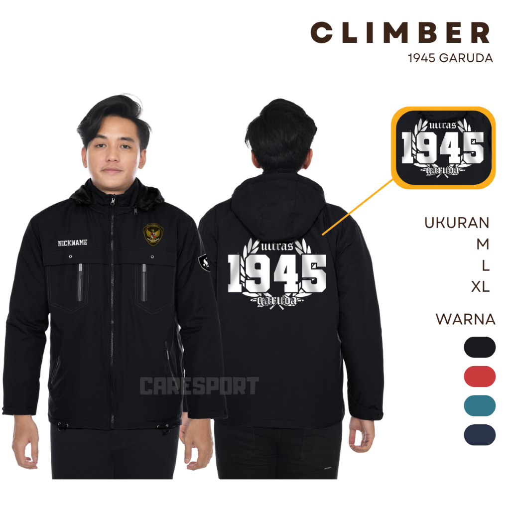 JAKET PRIA PARASUT TIMNAS GARUDA ULTRAS 1945 BAHAN PARASUT SEMI WF TAHAN ANGIN GRATIS NAMA