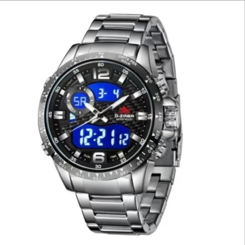Dziner jam tangan pria 8306 double time rantai stainless water resist 3ATM watches