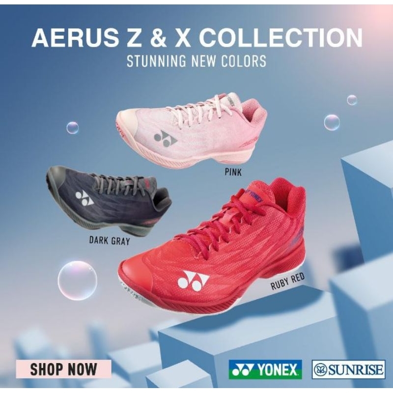Sepatu Badminton Bulutangkis Yonex Aerus Z2 Z 2 Men Women Ladies Wide Dark Gray Ruby Red Light Pink 