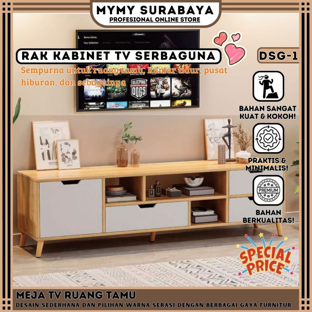 MYMY.SURABAYA Meja TV Kayu Serbaguna Minimalis Jumbo | Meja TV Minimalis TV Rak TV Minimalis DSG-1