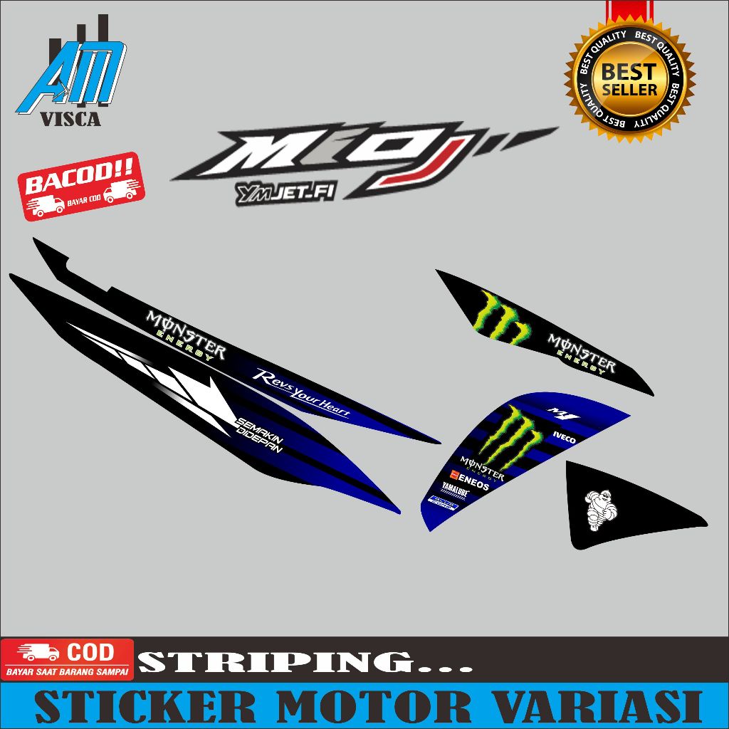 Striping Stiker Motor Yamaha Mio J Variasi Motif Monster Energy 1Set Kiri Kaan