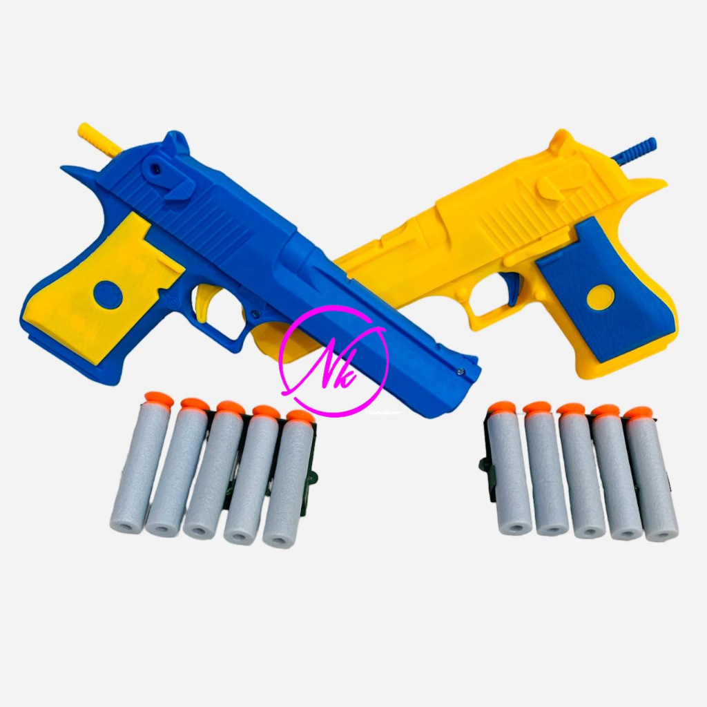 Mainan Pistol soft gun Blaster Pull & Go Kokang Peluru busa Aman