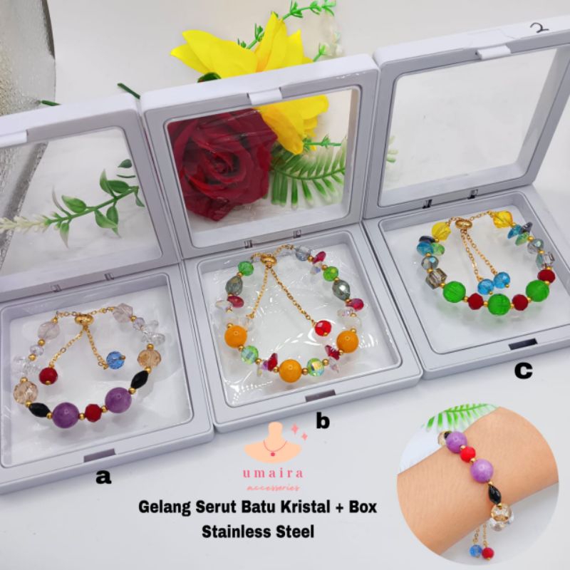 Gelang Serut Kristal Asli - Gelang Tangan Manik Manik Kristal Bonus Box Gelang Exclusive - Gelang Se