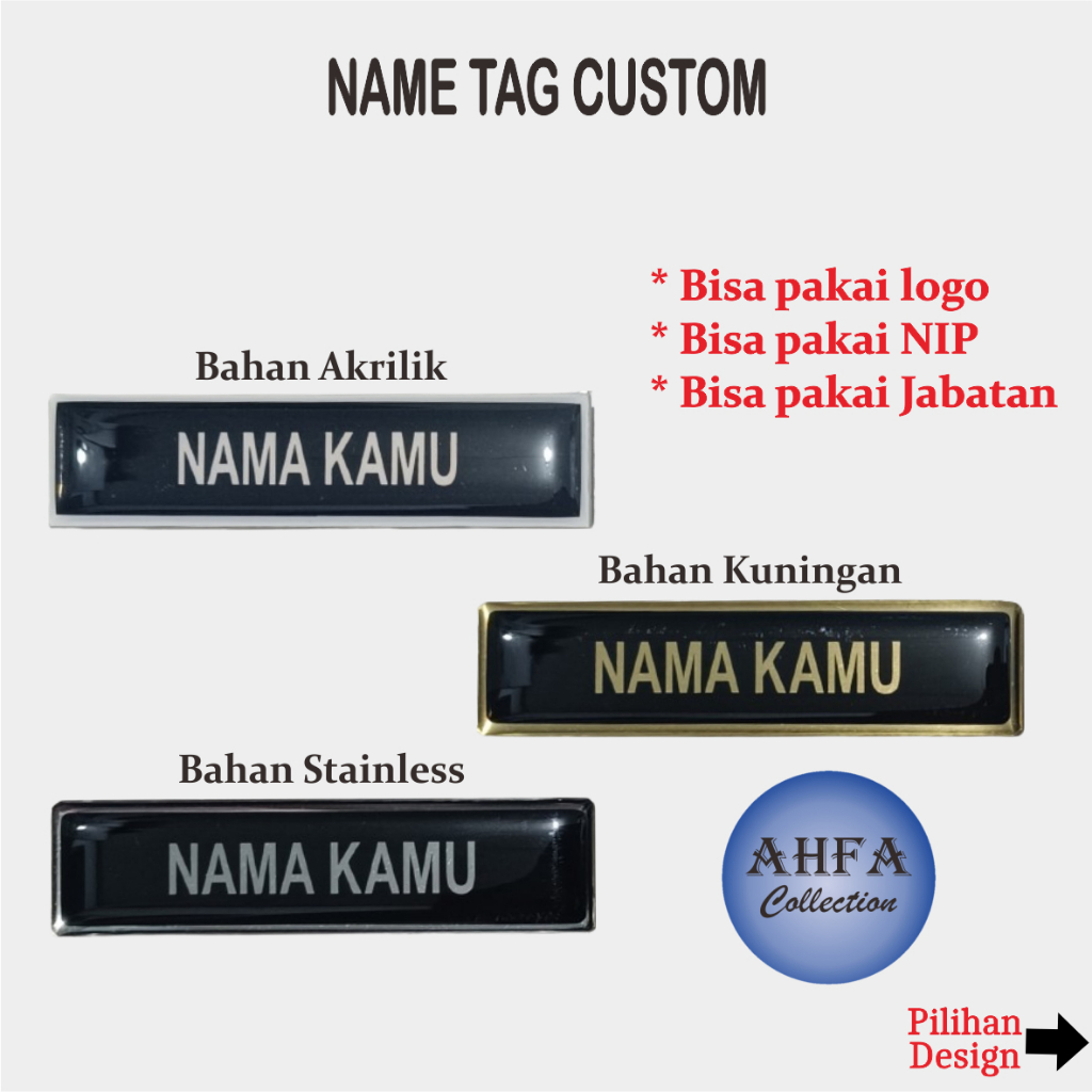 

Nametag Custom papan nama dada Sekolah PNS Security terbaru Akrilik Kuningan Stainless peniti / magnet