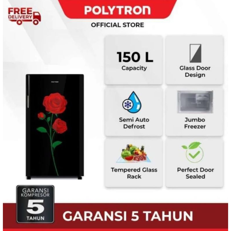 Polytron PRA-15DRX Kulkas 1 Pintu Kapasitas 150 liter, Kecil tapi Mewah #2405